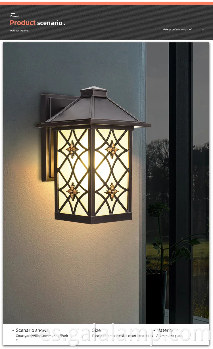 Elegante luz de pared LED europeo al aire libre para casas elegantes